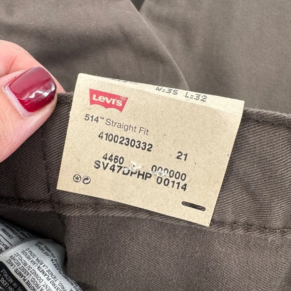 Levis 514 Mens Brown Straight Fit Pants 35x32 NWT 00514-0409 Cotton Twill